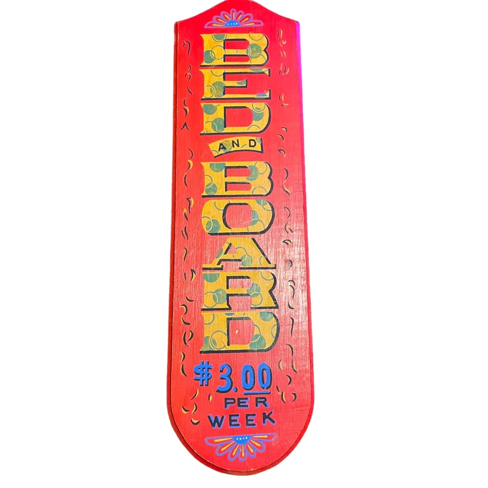 Vintage Bed And Board Hand Painted Sign $3 Per Week American Traditional Hotel